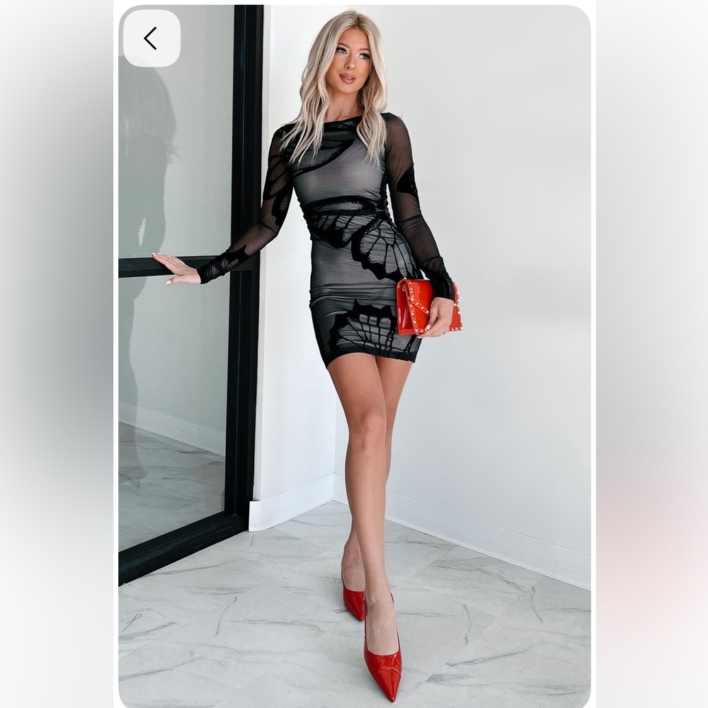 Black Butterfly Print Bodycon Dress